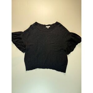 Fred & Sibel Charcoal Grey Ruffle Flutter Sleeve Knit Sweater Top XS‎